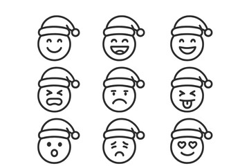 Nine Christmas emoji icons showing various facial expressions and holiday emotions