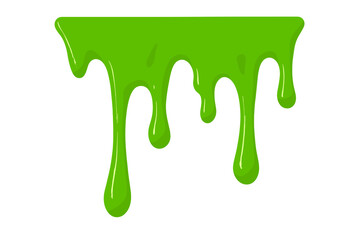 Bright neon green slime dripping down a surface isolated on a white background