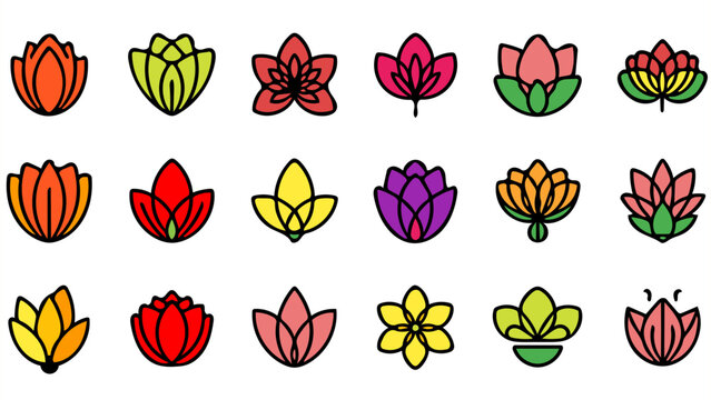 Vibrant array of stylized lotus blossoms, symbolizing purity and enlightenment, perfect for spa branding, wellness campaigns, or yoga studio promotions - Powered by Adobe