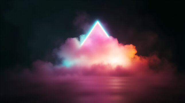 abstract cloud illuminated by glowing neon light geometric shape