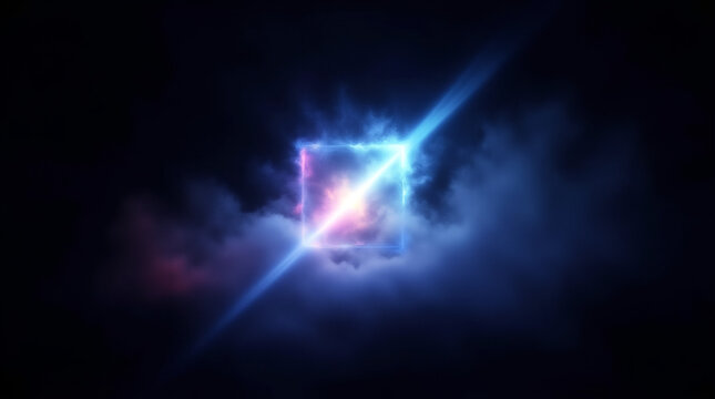 abstract cloud illuminated by glowing neon light geometric shape