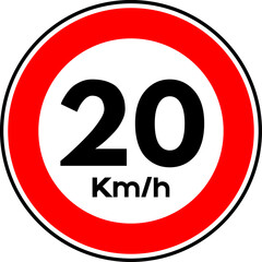 Speed limit 20 kmh traffic sign, Speed limit 20 sign vector