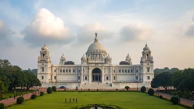 Majestic view of the Victoria Memorial in Kolkata, India at Sunrise