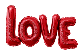Red Mylar Balloon Letters Spelling the Word Love isolated on a transparent background balloons
