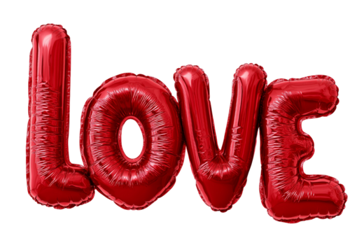 Red Mylar Balloon Letters Spelling the Word Love isolated on a transparent background balloons - Powered by Adobe