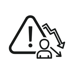 Warning sign with person icon and downward trend arrow isolated on