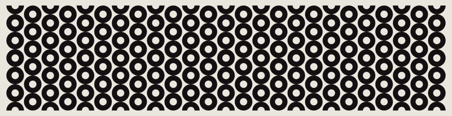 Mid century modern circles pattern in black and white. Graphical illustration for banners, textiles, home d&eacute;cor.