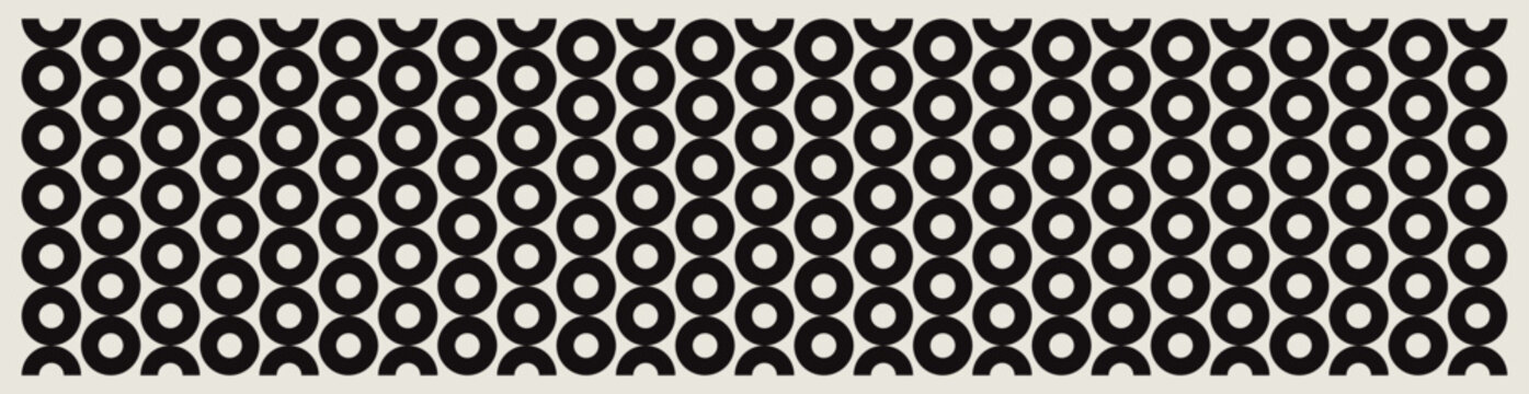 Mid century modern circles pattern in black and white. Graphical illustration for banners, textiles, home d&eacute;cor.