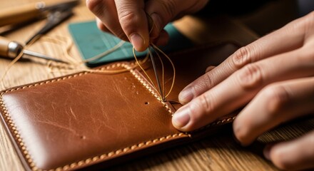Handcrafting Leather Wallet - Stitching Detail and Craftsmanship.