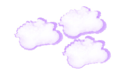 Three soft white stylized clouds with gentle purple outlines