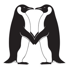 Cute Penguin Couple Holding Hands Vector Illustration, Romantic Emperor Penguins in Love Silhouette Isolated on White