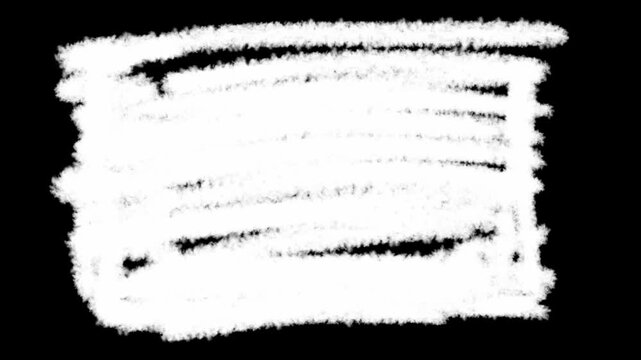 An abstract animated loop of white scribbled lines filling a rectangle shape on a pure black background. The scene represents creative energy, motion graphics, writing, and chaotic art.