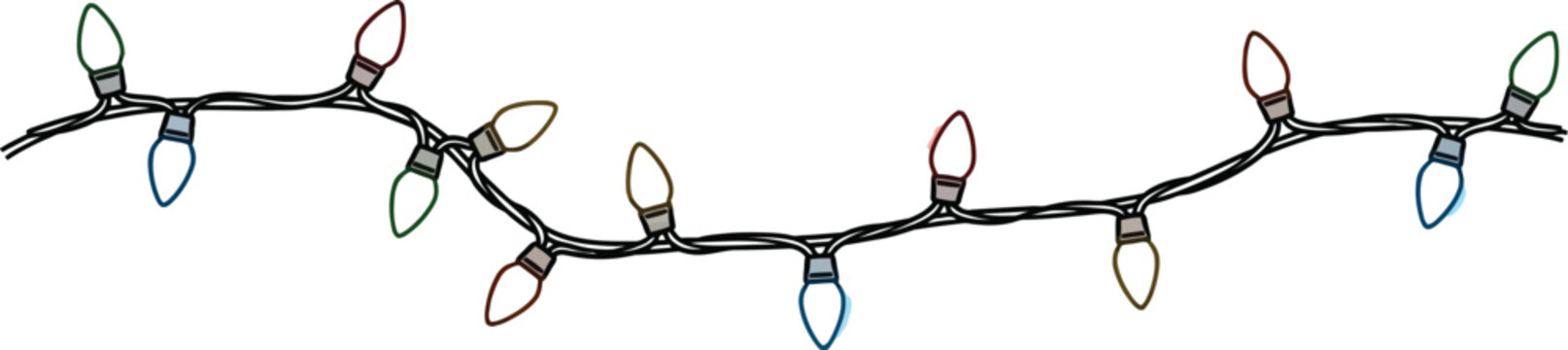 Festive string of colorful christmas lights on a white background illustration