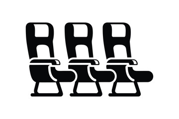 Three airplane seats silhouette vector art illustration