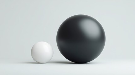 Contrast Between Black and White Spheres in Minimalistic Composition, Showcasing Geometric Shapes and Modern Design Aesthetics
