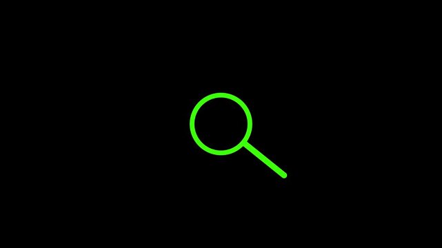 Magnifying glass search icon animation. Magnifying glass search animation icon on black background. search concepts, investigation, and digital projects.