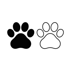 Pet paw print icons, solid black and outline, isolated on transparent background