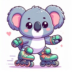 Fototapeta premium Adorable koala roller skating brings fun to kids projects, with cute charm perfect for children's book illustrations and joyful animations for family content