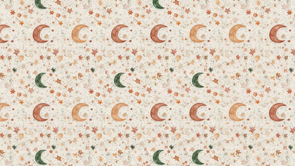 Dreamy watercolor moon and stars pattern for whimsical designs, adding a touch of celestial magic to your creative projects and bringing a sense of wonder