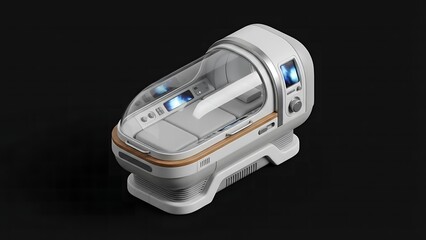 Fototapeta premium Futuristic medical pod with advanced technology for health and wellness treatments on a dark background offering a glimpse into the future of healthcare and recovery