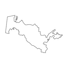 Uzbekistan country map outline vector graphic. Simple black and white line art illustration of the national border of Uzbekistan for geographical projects