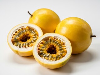Golden passion fruit still life brightens any kitchen design, evokes fresh vibrant tropical vibes, ideal for healthy eating promotions and delicious recipes