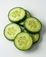 Fresh cucumber slices offer a vibrant, healthy touch for culinary creations and refreshing wellness visuals, perfect for showcasing natural goodness
