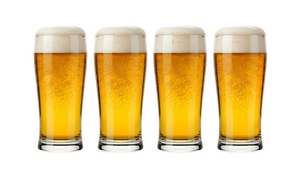 Four Glasses of Beer with Frothy Heads, Isolated on a Transparent Background, Golden Beverage for Refreshment, Top_moreDetail_x4_5460x3072_2pass_moreDetail_1