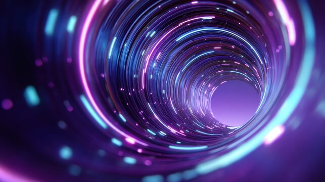 Abstract light tunnel with vibrant pink and blue particles swirling in a dynamic motion, creating a mesmerizing and futuristic atmosphere