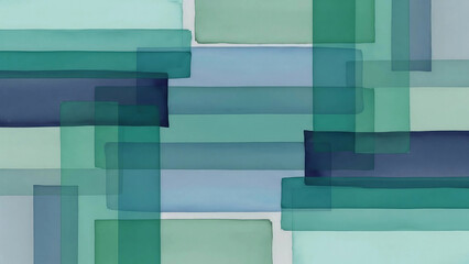 Serene watercolor background with overlapping rectangles in calming blues and greens, perfect for modern designs and peaceful presentations