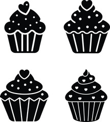 A set of silhouette vector of Cupcake illustration