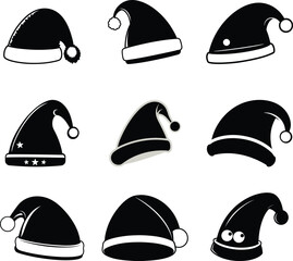 santa hat vector silhouette set art and illustration.