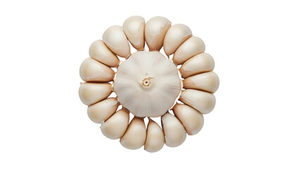 Garlic cloves arranged in a circle, isolated on transparent background, offering a fresh, aromatic perspective
