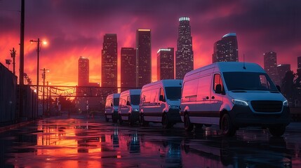 Electric transport vans parked in a row