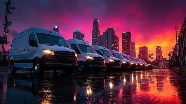 Electric transport vans parked in a row