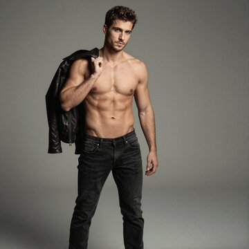German Man Shirtless with Jacket Over Shoulder