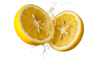 Vibrant Lemon Halves Isolated on Transparent Background Freshness in High Detail