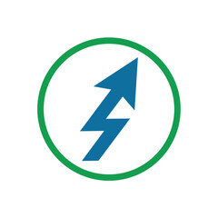 Upward Blue Arrow combined with Thunderbolt icon, editable circle stroke outlined.