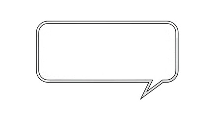 A blank rectangular speech bubble with rounded corners and a pointed tail on a white background.