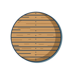 Round wooden candle with a lit flame and a red chevron pattern on its yellow body rendered in a minimalist flat vector art style isolated on a black background