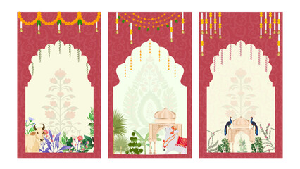 Traditional Indian Wedding Invitation Template with Mandala Art