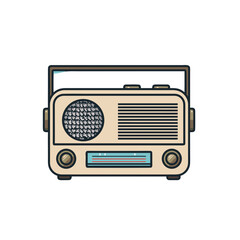 Fototapeta premium Retro Portable Radio With Simple Rounded Body Rectangular Display And Circular Speaker Grill On Black Background