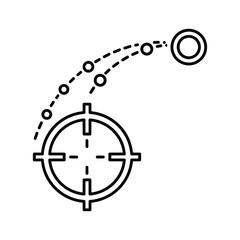 Target aiming at object with curved trajectory line isolated on