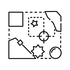 Abstract geometric shape arrangement with dashed line boundary