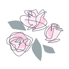 Roses stylized in a single line. Wedding bouquet. Isolated art drawing.