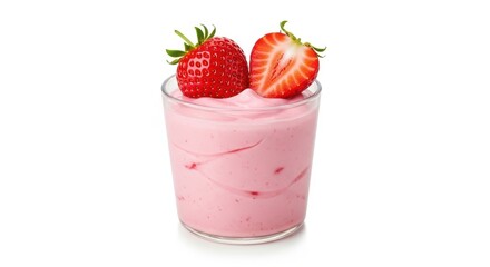 Enjoy a delicious strawberry yogurt parfait for breakfast or a healthy dessert on white background