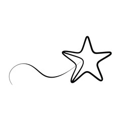 Simple hand drawn star with a flowing tail on white background