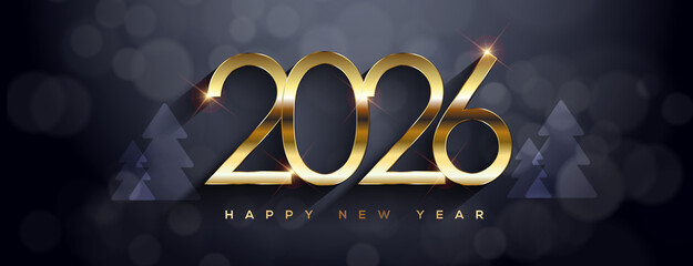Naklejka premium 2026 Happy New Year Greeting Card Gold