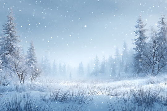 Tranquil Snowfall Blankets a Misty, Painterly Forest Clearing - Powered by Adobe