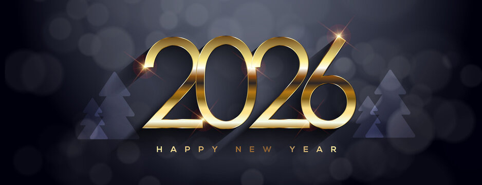 2026 Happy New Year Greeting Card Gold